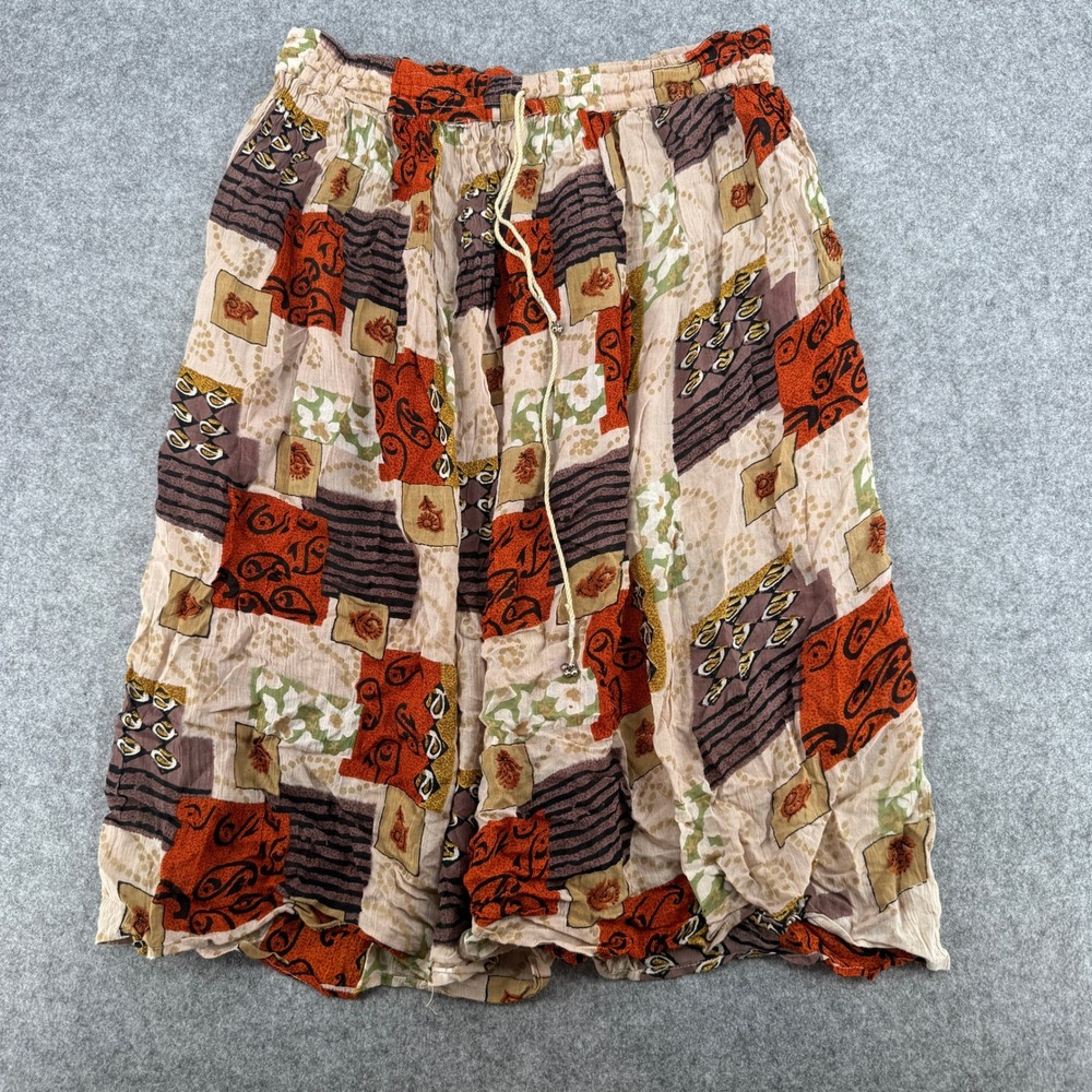 Fozy Boho Patchwork Paisley Rayon Midi Skirt Womens Medium Made in Nepal Brown